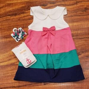 Gymboree NWT 18-24 months nautical colorblock dress with tights and barrettes
